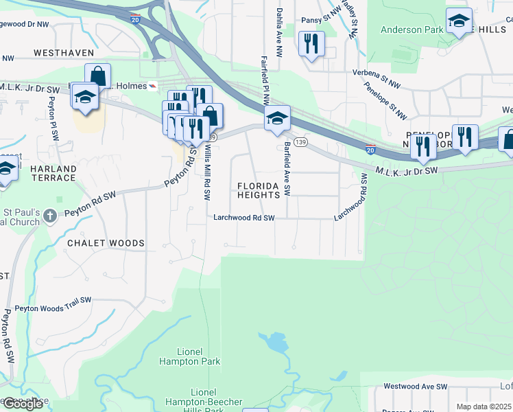 map of restaurants, bars, coffee shops, grocery stores, and more near 269 Florida Avenue Southwest in Atlanta
