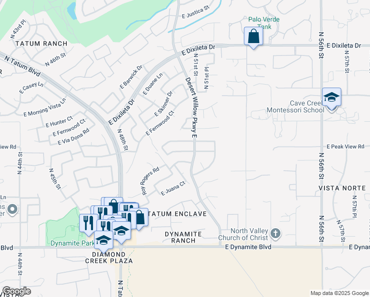 map of restaurants, bars, coffee shops, grocery stores, and more near 5040 East Roy Rogers Road in Cave Creek