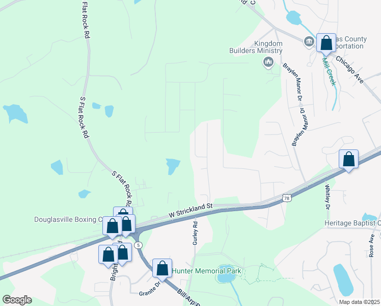 map of restaurants, bars, coffee shops, grocery stores, and more near 7230 Deering in Douglasville