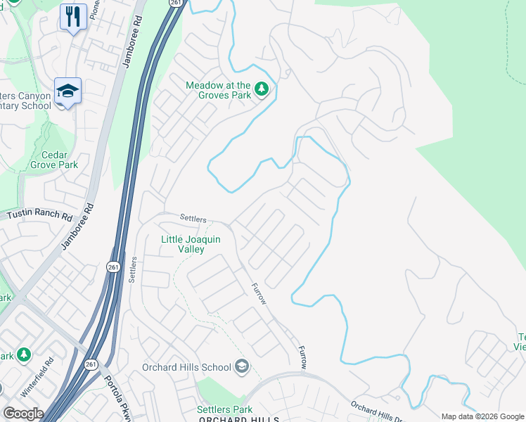map of restaurants, bars, coffee shops, grocery stores, and more near 104 Whisper Rock in Irvine