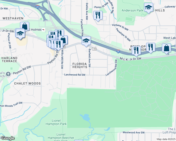 map of restaurants, bars, coffee shops, grocery stores, and more near 277 Barfield Avenue Southwest in Atlanta