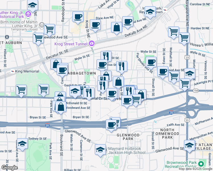 map of restaurants, bars, coffee shops, grocery stores, and more near 779 Fulton Terrace Southeast in Atlanta