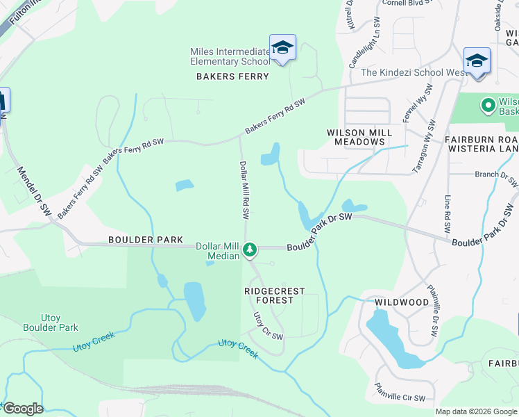 map of restaurants, bars, coffee shops, grocery stores, and more near 224 Dollar Mill Road Southwest in Atlanta