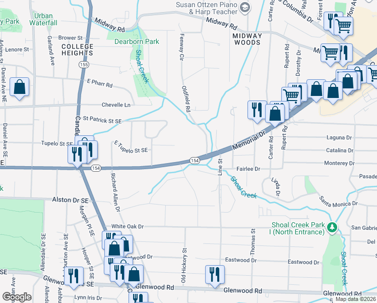 map of restaurants, bars, coffee shops, grocery stores, and more near 3106 Memorial Drive Southeast in Atlanta