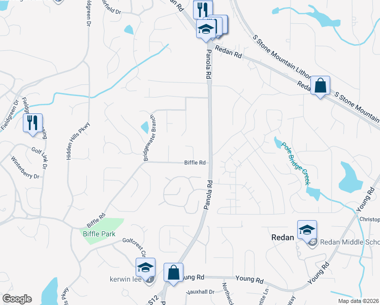 map of restaurants, bars, coffee shops, grocery stores, and more near 1480 Smokehouse Lane in Stone Mountain