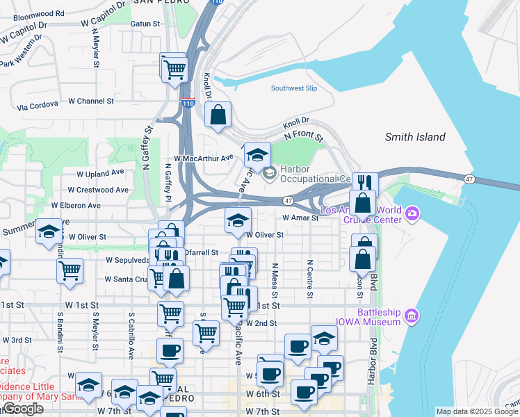 map of restaurants, bars, coffee shops, grocery stores, and more near 572 Harker Street in Los Angeles