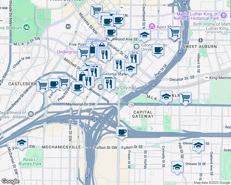 map of restaurants, bars, coffee shops, grocery stores, and more near Capitol Square Southwest in Atlanta