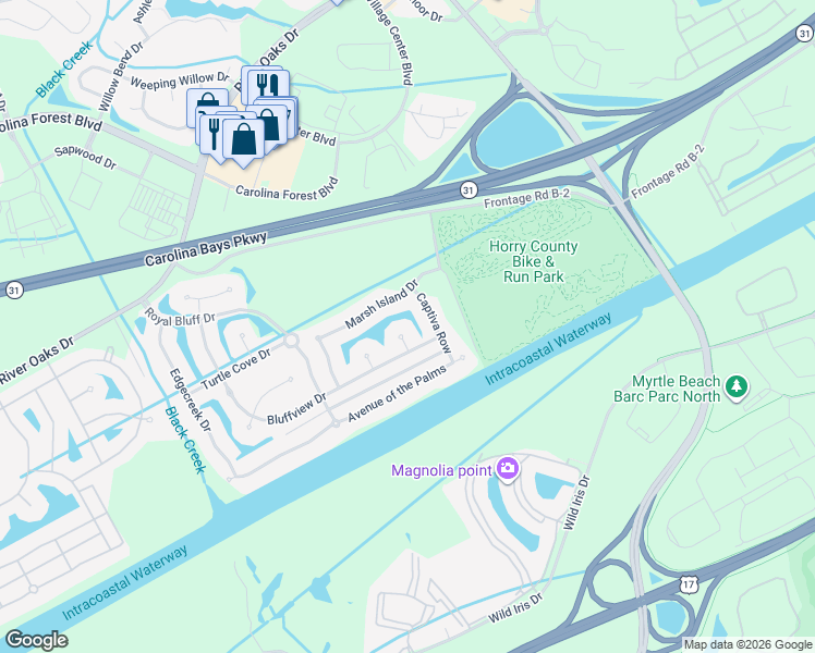 map of restaurants, bars, coffee shops, grocery stores, and more near 288 Fiddlers Run in Longs