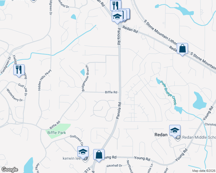 map of restaurants, bars, coffee shops, grocery stores, and more near 1480 Smokehouse Lane in Stone Mountain