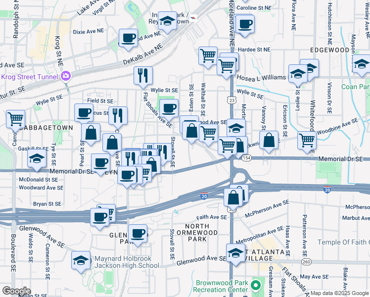 map of restaurants, bars, coffee shops, grocery stores, and more near 205 Wilbur Avenue Southeast in Atlanta