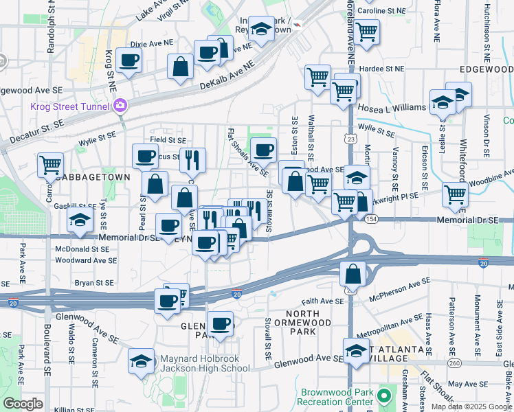 map of restaurants, bars, coffee shops, grocery stores, and more near 198 Gibson Street Southeast in Atlanta