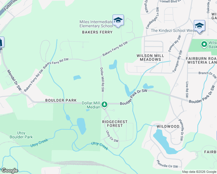 map of restaurants, bars, coffee shops, grocery stores, and more near 224 Dollar Mill Road Southwest in Atlanta