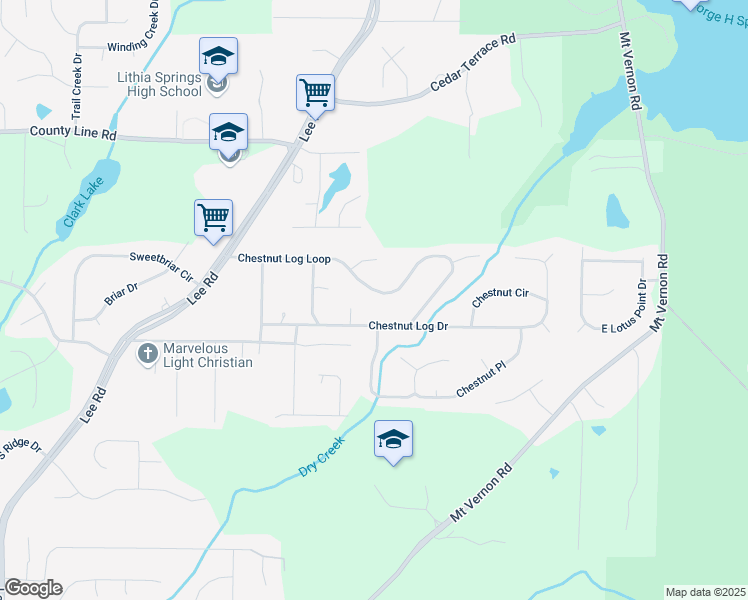 map of restaurants, bars, coffee shops, grocery stores, and more near 2316 Chestnut Log Loop in Lithia Springs