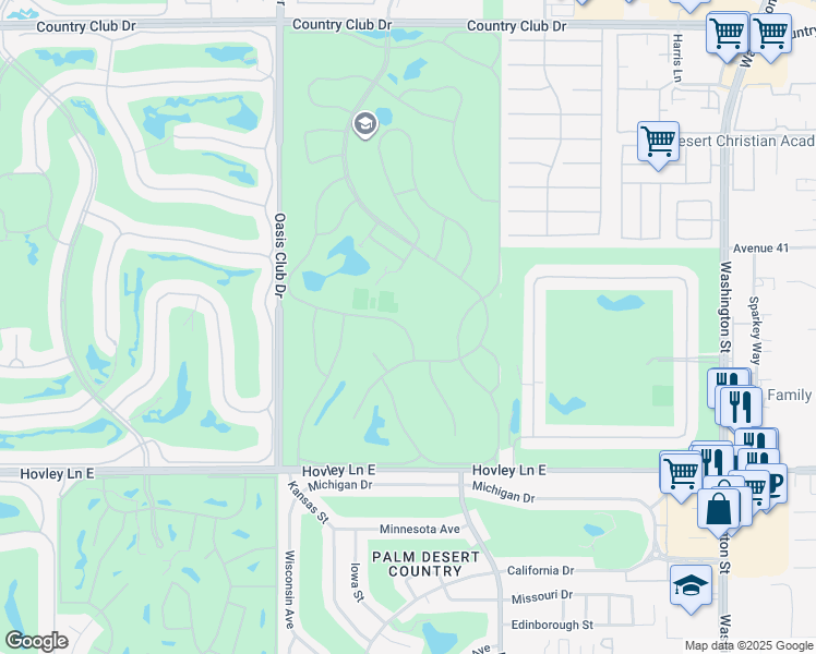 map of restaurants, bars, coffee shops, grocery stores, and more near 41456 Inverness Way in Palm Desert