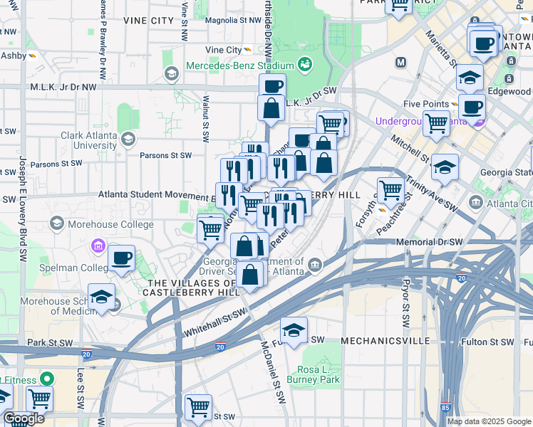 map of restaurants, bars, coffee shops, grocery stores, and more near in Atlanta