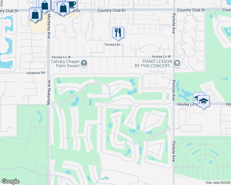 map of restaurants, bars, coffee shops, grocery stores, and more near 311 Durango in Palm Desert