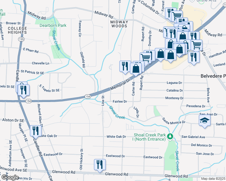 map of restaurants, bars, coffee shops, grocery stores, and more near 3229 Memorial Drive in Decatur