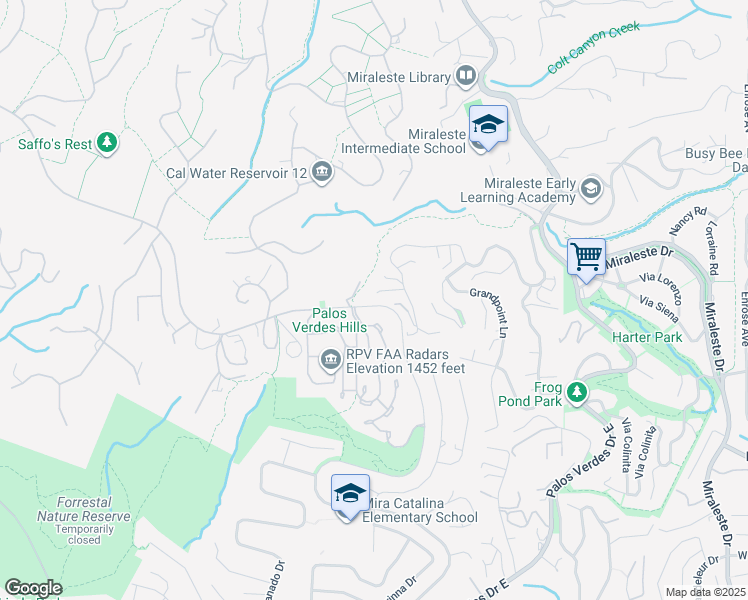 map of restaurants, bars, coffee shops, grocery stores, and more near 3807 Crest Road in Rancho Palos Verdes