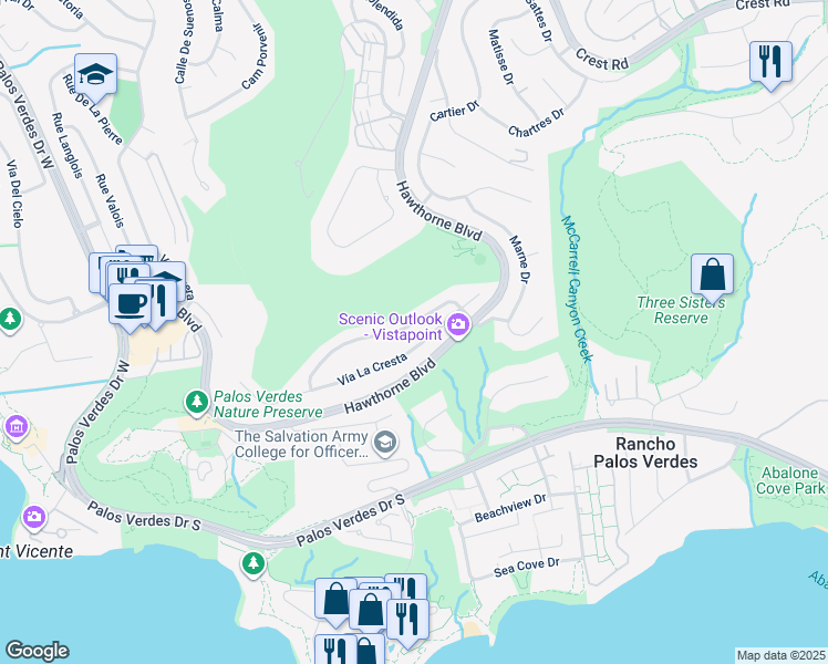 map of restaurants, bars, coffee shops, grocery stores, and more near 6790 Vallon Drive in Rancho Palos Verdes