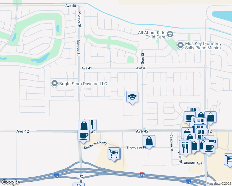 map of restaurants, bars, coffee shops, grocery stores, and more near 41395 Noyes Court in Indio