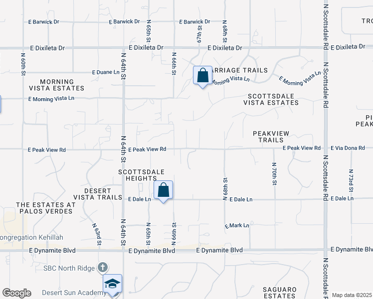 map of restaurants, bars, coffee shops, grocery stores, and more near 6680 East Peak View Road in Cave Creek