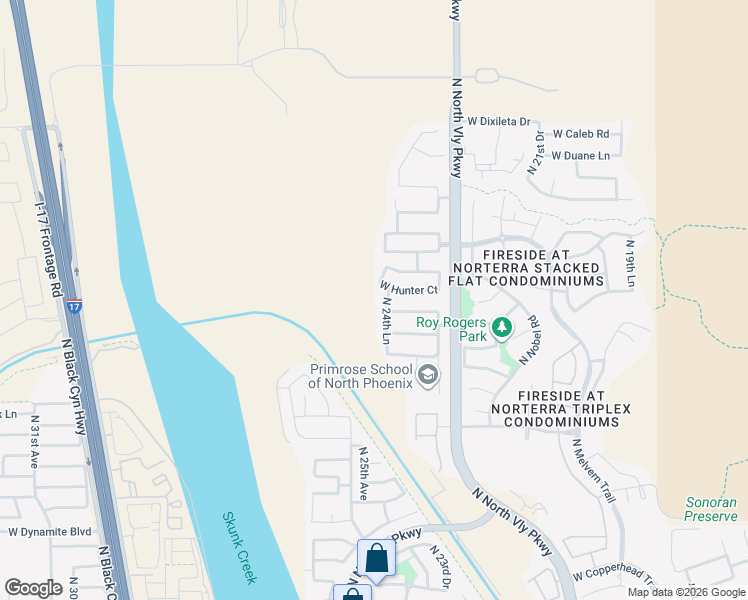 map of restaurants, bars, coffee shops, grocery stores, and more near 29106 North 24th Lane in Phoenix