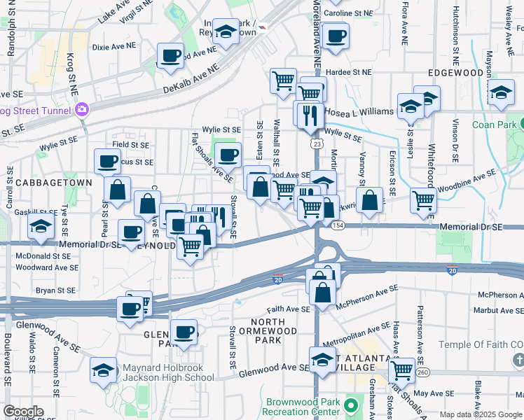 map of restaurants, bars, coffee shops, grocery stores, and more near 181 Flat Shoals Avenue Southeast in Atlanta