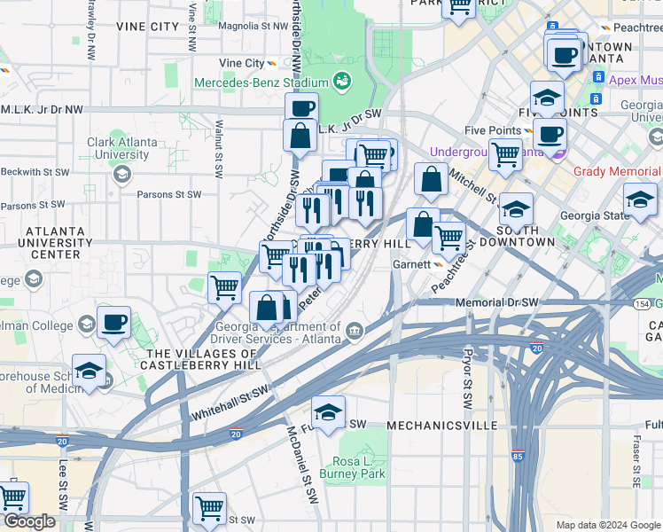 map of restaurants, bars, coffee shops, grocery stores, and more near 328 Fair Street Southwest in Atlanta