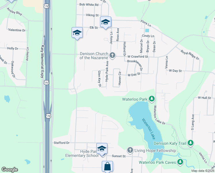 map of restaurants, bars, coffee shops, grocery stores, and more near 914 Hyde Park Avenue in Denison