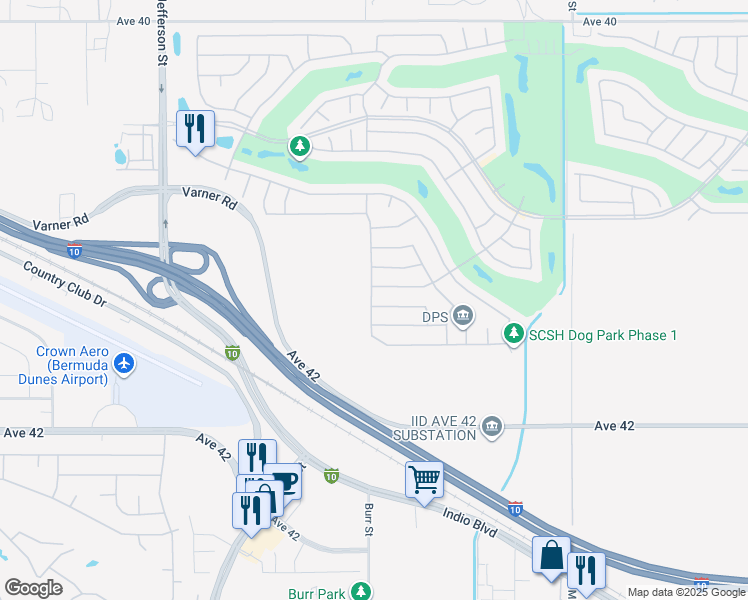 map of restaurants, bars, coffee shops, grocery stores, and more near 80520 Avenida San Fernando in Indio