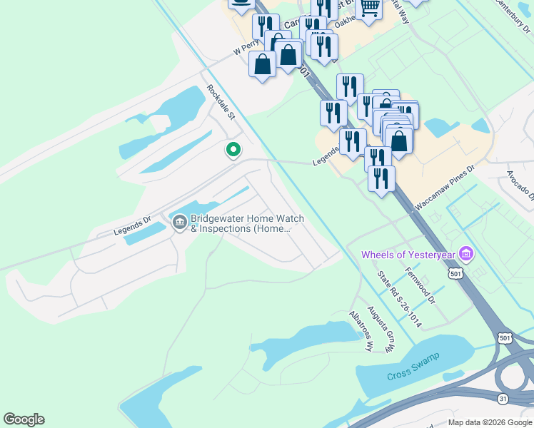 map of restaurants, bars, coffee shops, grocery stores, and more near 1057 Englemann Oak Drive in Myrtle Beach