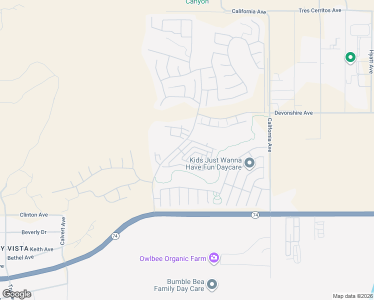 map of restaurants, bars, coffee shops, grocery stores, and more near 263 Firestone Lane in Hemet