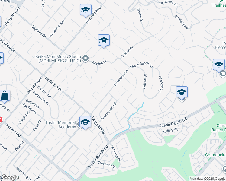 map of restaurants, bars, coffee shops, grocery stores, and more near 12232 Browning Avenue in Santa Ana