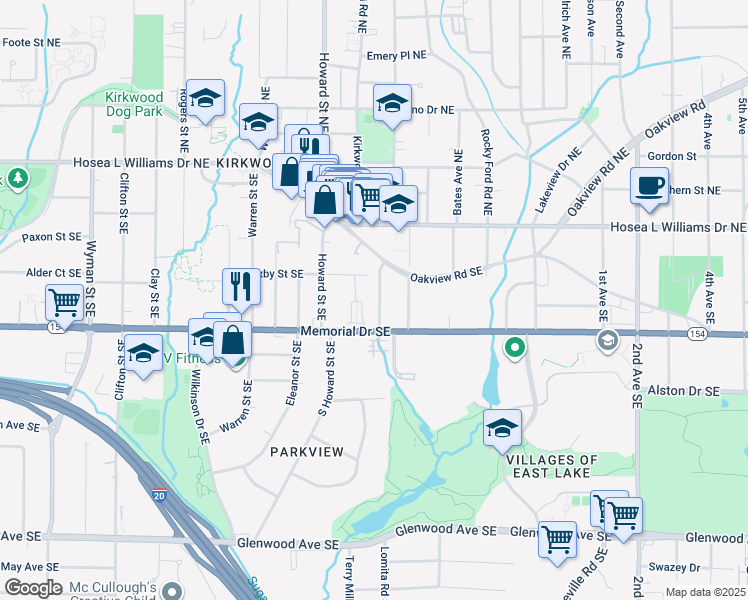 map of restaurants, bars, coffee shops, grocery stores, and more near 147 Palatka Street Southeast in Atlanta