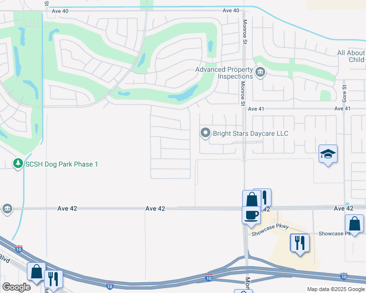 map of restaurants, bars, coffee shops, grocery stores, and more near 81690 Avenida Alturas in Indio