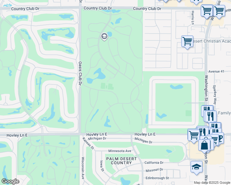 map of restaurants, bars, coffee shops, grocery stores, and more near 41456 Inverness Way in Palm Desert