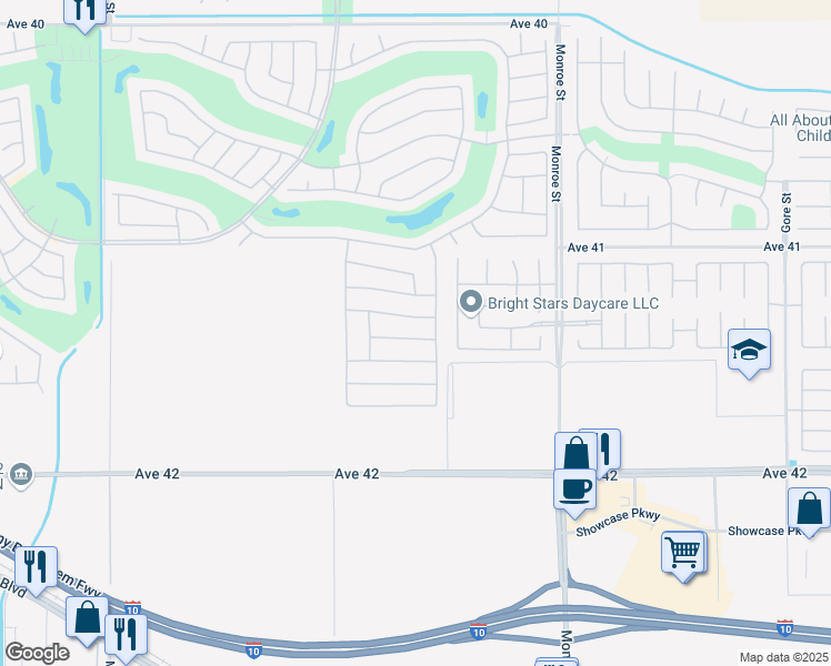 map of restaurants, bars, coffee shops, grocery stores, and more near 81682 Avenida Alturas in Indio