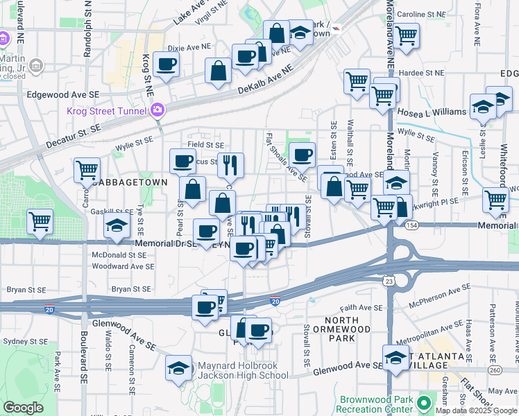 map of restaurants, bars, coffee shops, grocery stores, and more near 205 Holtzclaw Street Southeast in Atlanta