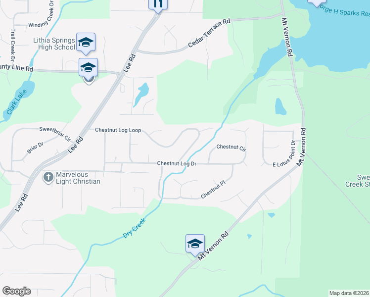 map of restaurants, bars, coffee shops, grocery stores, and more near 2182 Chestnut Log Loop in Lithia Springs