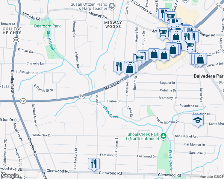 map of restaurants, bars, coffee shops, grocery stores, and more near 3265 Memorial Drive in Decatur
