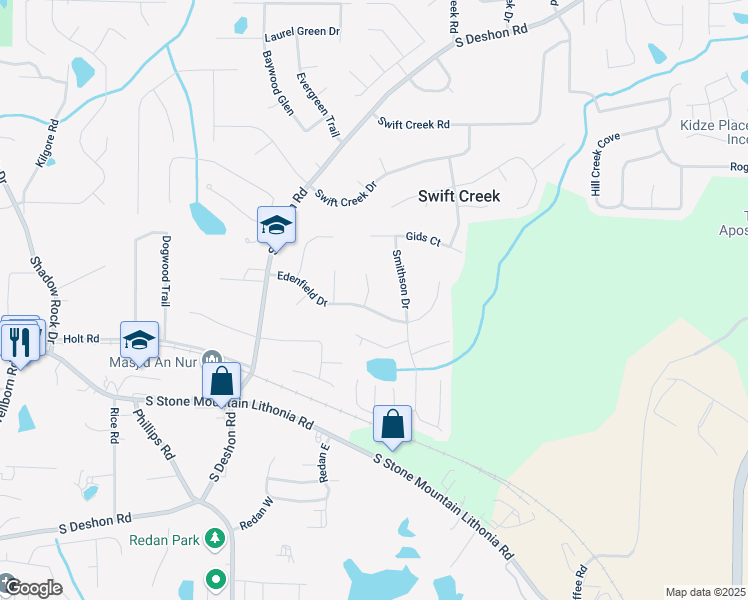 map of restaurants, bars, coffee shops, grocery stores, and more near 6418 Edenfield Dr in Lithonia