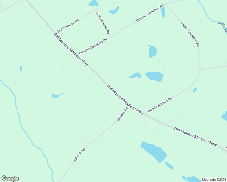 map of restaurants, bars, coffee shops, grocery stores, and more near Old Monroe Madison Highway in Walton County