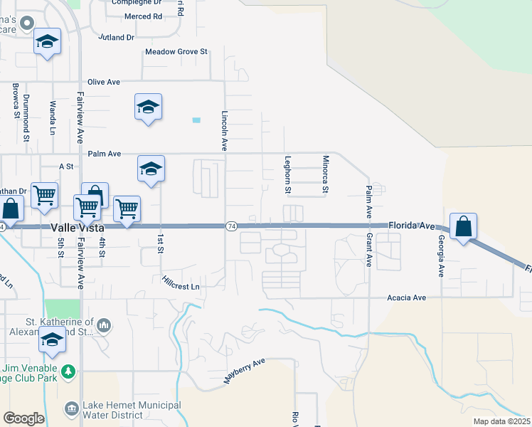 map of restaurants, bars, coffee shops, grocery stores, and more near 44682 California 74 in Hemet