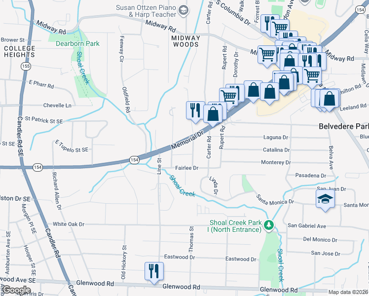 map of restaurants, bars, coffee shops, grocery stores, and more near 3265 Memorial Drive in Decatur