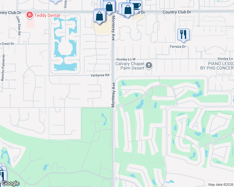 map of restaurants, bars, coffee shops, grocery stores, and more near 126 Las Lomas in Palm Desert