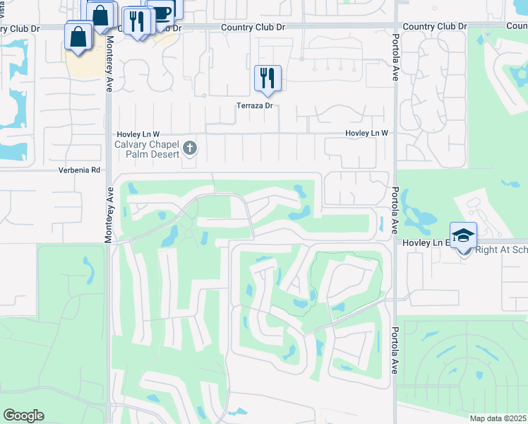 map of restaurants, bars, coffee shops, grocery stores, and more near 305 Durango in Palm Desert