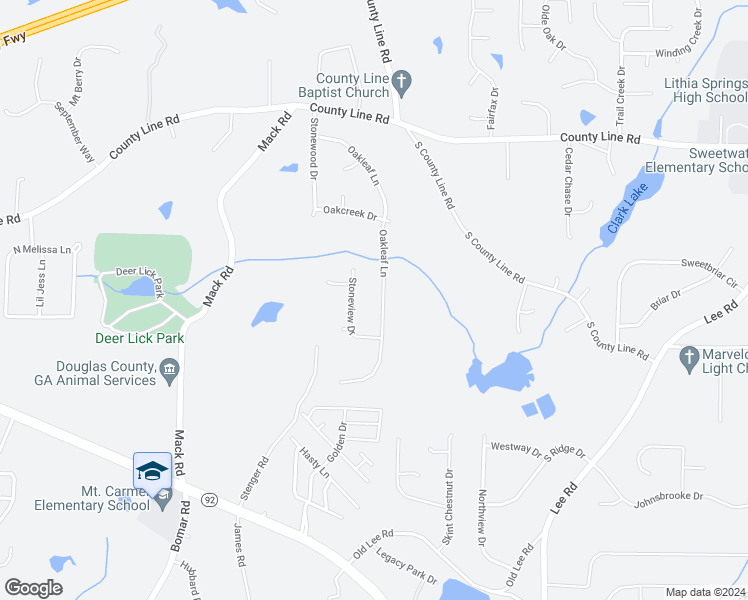 map of restaurants, bars, coffee shops, grocery stores, and more near 2069 Oak Leaf Lane in Lithia Springs