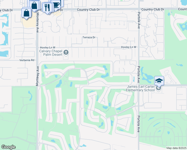 map of restaurants, bars, coffee shops, grocery stores, and more near 319 Durango in Palm Desert