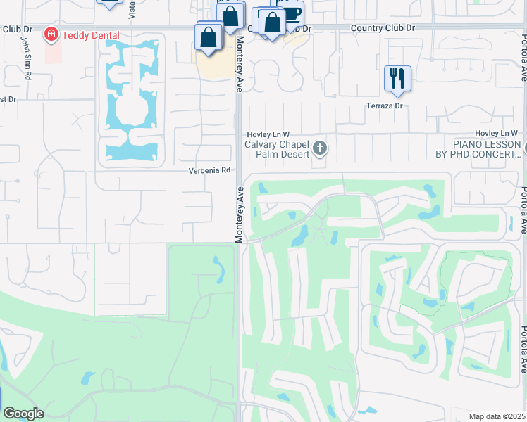 map of restaurants, bars, coffee shops, grocery stores, and more near 207 La Paz Way in Palm Desert