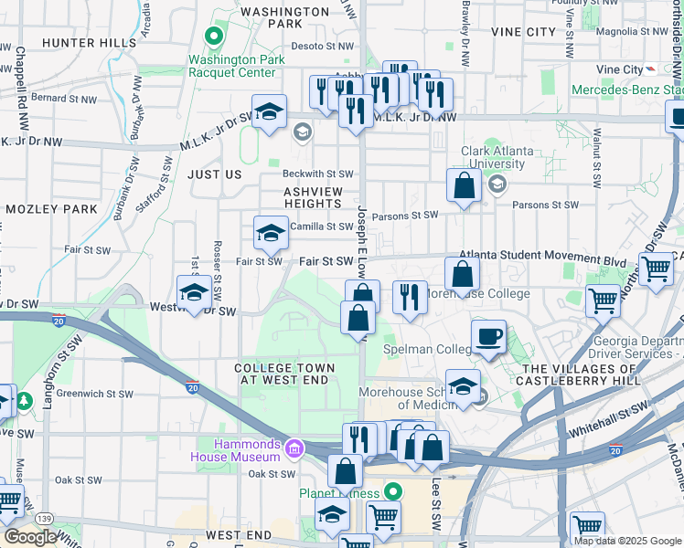 map of restaurants, bars, coffee shops, grocery stores, and more near 945 Joyce Street Southwest in Atlanta
